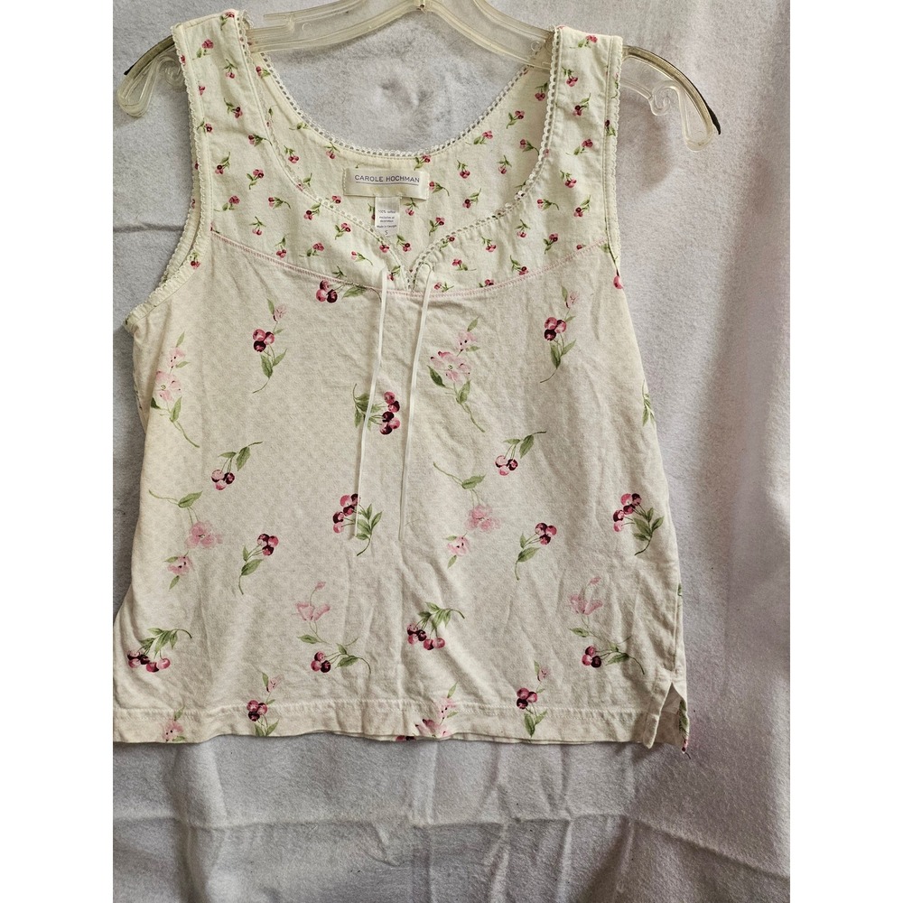 Carole Hochman Vintage Y2K Cherry Floral Cotton Pajama Tank Top Cream Small 1003